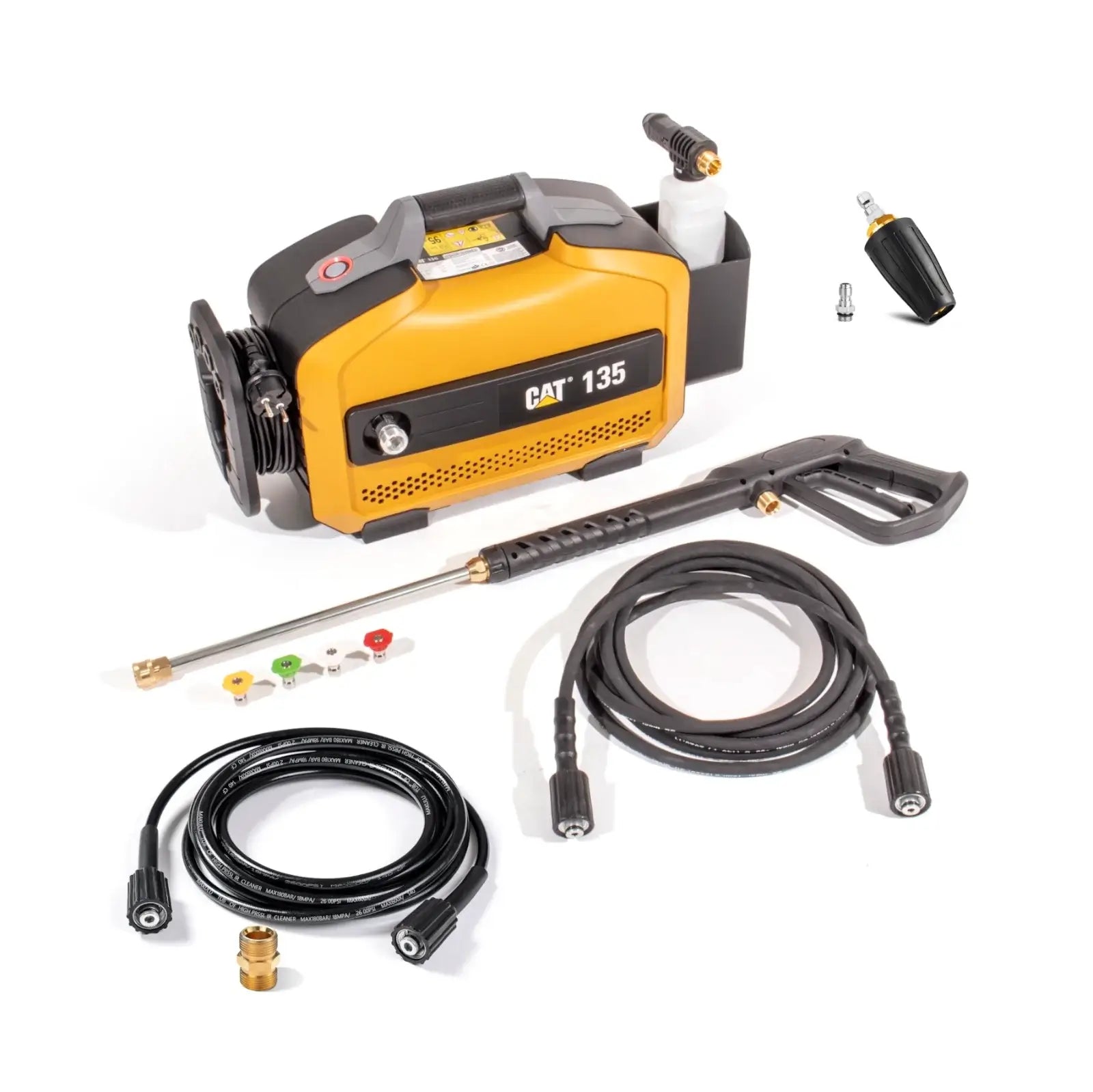 CAT 135-VE54 (135 bar, 450 l/h, 1.800 W) mit TURFPRO Rotierende Düse ("Turbodüse") und TURFPRO Verlängerungsschlauch fiberverstärkt 5 m