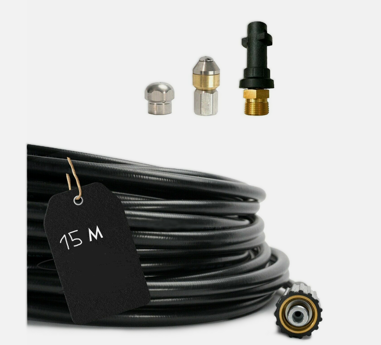 TURFPRO Rohrreinigungsschlauch 15 mtr mit Anschluß M22/15 mm und Adapter Kärcher/AVA