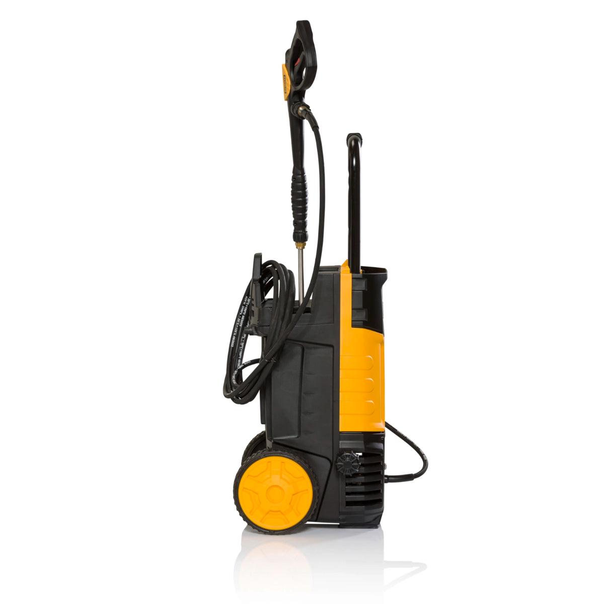 DEWALT Hochdruckreiniger DXPW003E mit 160 Bar, 630 l/h und 2900 W, zeigt das Gerät mit Schlauch und Düsenaufsatz.