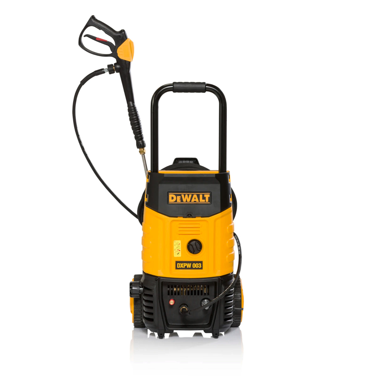 DeWALT Hochdruckreiniger DXPW003E mit 160 Bar, 630 l/h, 2900 W, steht auf einer weißen Oberfläche.