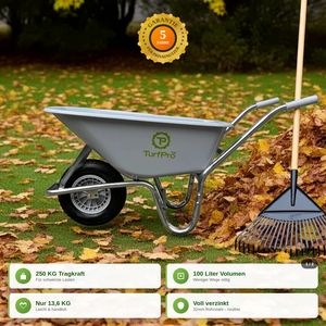 TURFPRO Schubkarre aus limettengrünem Gartengeräte, luftbereift, 100 l, 250 kg, nachhaltiger Transport, 5 Jahre Garantie
