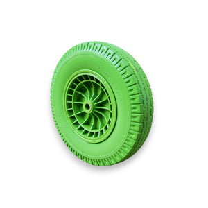 TURFPRO Schubkarrenräder für Gartengeräte, luftbereift und limettengrün, passend für robuste Gartenarbeiten.